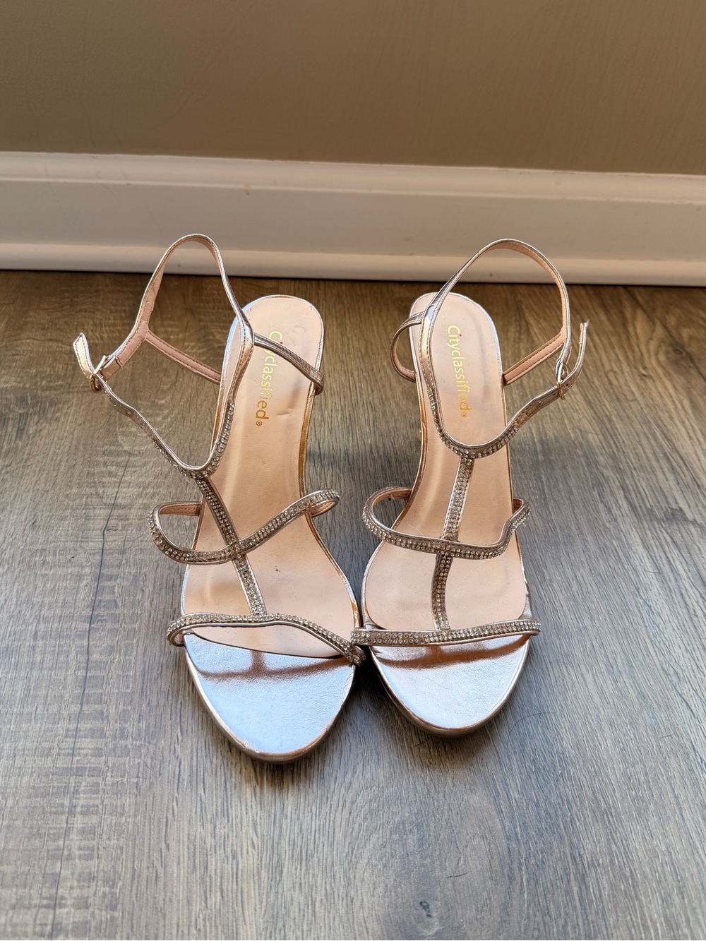 Metallic Rose Gold Strappy Heels
